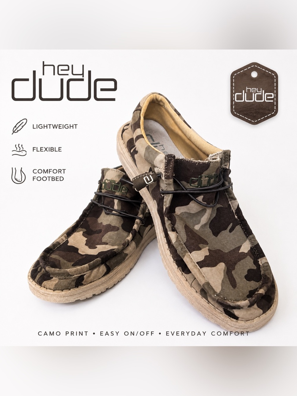 Hey Dude Wally Camo Slip On Shoes Men’s US 12 Lightweight Comfort Casual
